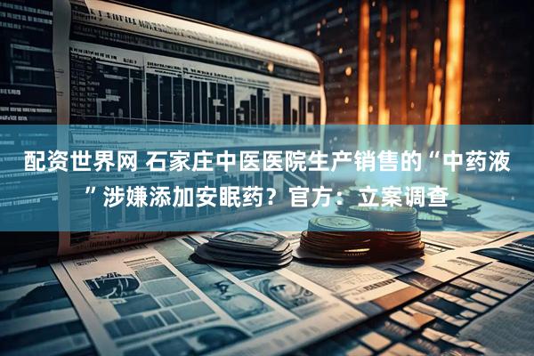 配资世界网 石家庄中医医院生产销售的“中药液”涉嫌添加安眠药？官方：立案调查